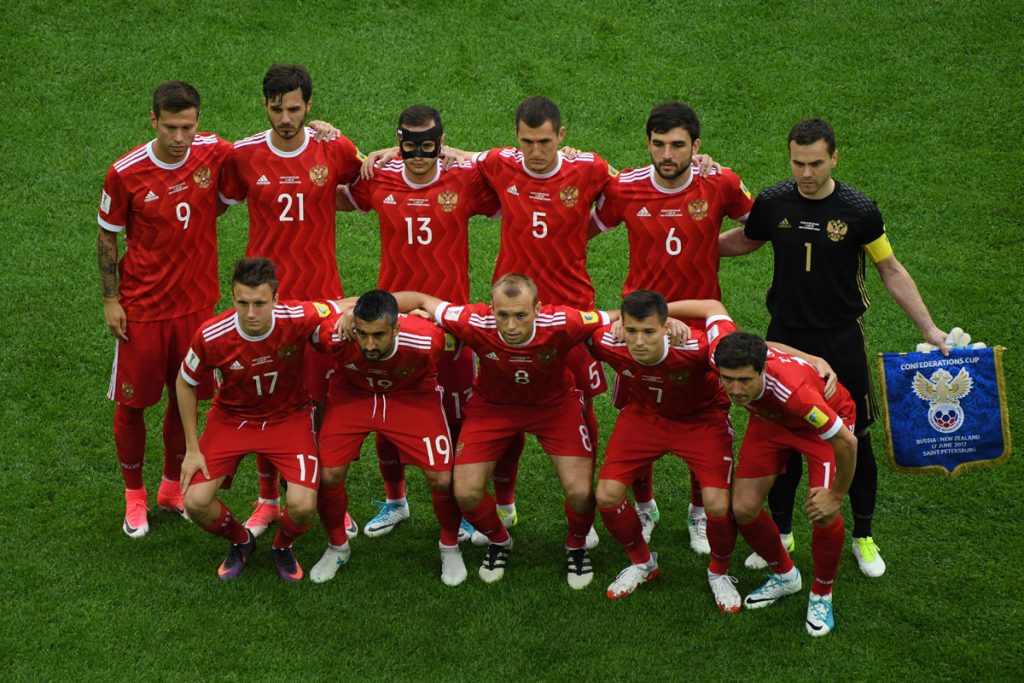 Die Startaufstellung von Russland beim Confed Cup Eröffnungsspiel gegen Neuseeland (Russland gewinnt 2:0), Foto AFP